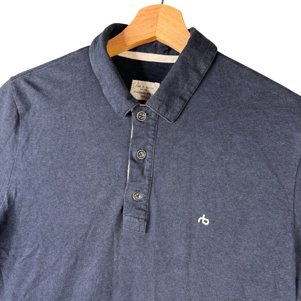 rag & bone Standard Issue Polo Shirt Navy Blue Cotton Blend Mens Size Small